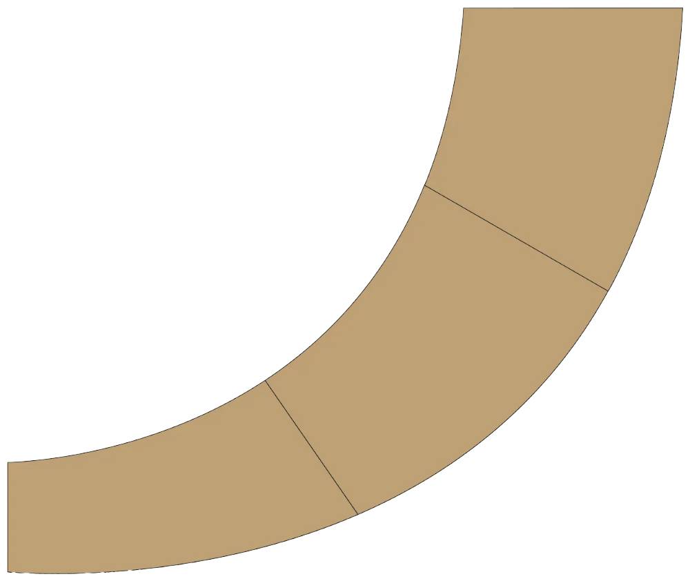 Brown curved section with three segments. Background in white.