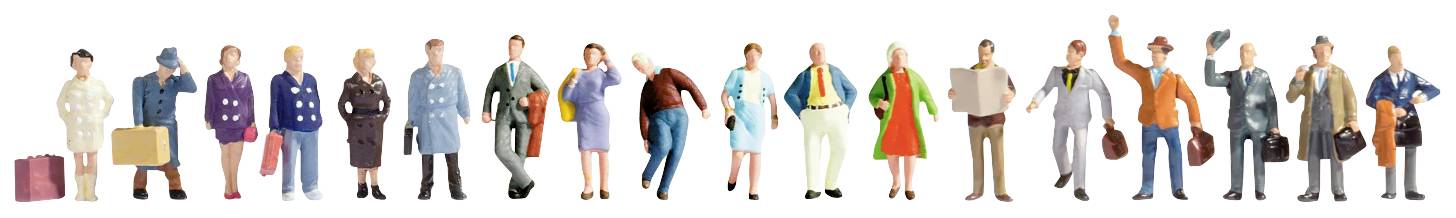 A row of miniature figures in professional attire representing various occupations, such as businesswoman, doctor and craftsperson.