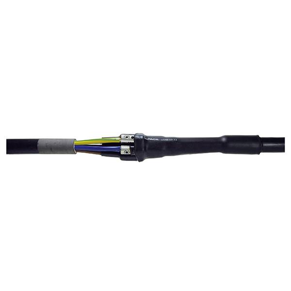 A black power cable with exposed coloured inner conductors (yellow, green, blue) is partially sheathed in a black casing.