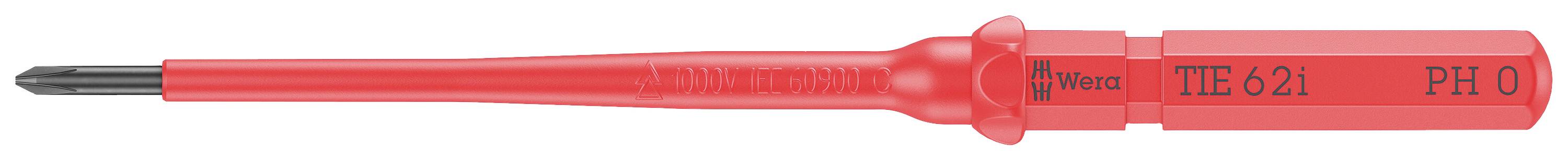 A red screwdriver with 'Wiha TE-82I PH0' printed on the handle. Suitable for small cross-head screws.