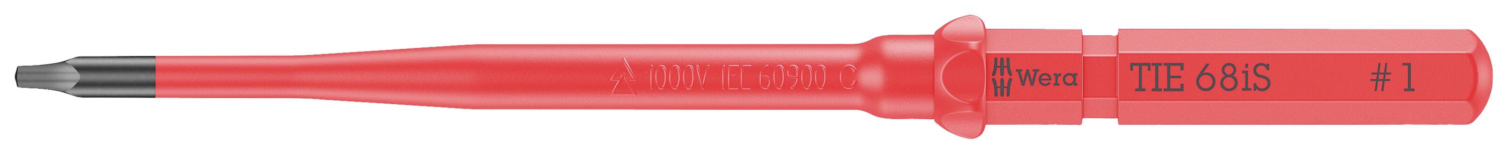 Red isolated screwdriver with the inscription 'WIHA TIX-60S #1' on the handle. Suitable for precise work on small screws.