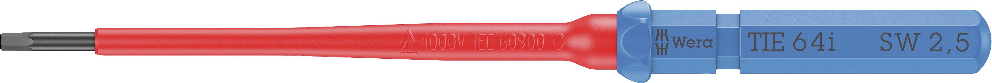 A phase tester with a blue handle and red tip, used for testing electrical voltage. Markings: 'TEK-41' and 'SLV 2.5'.