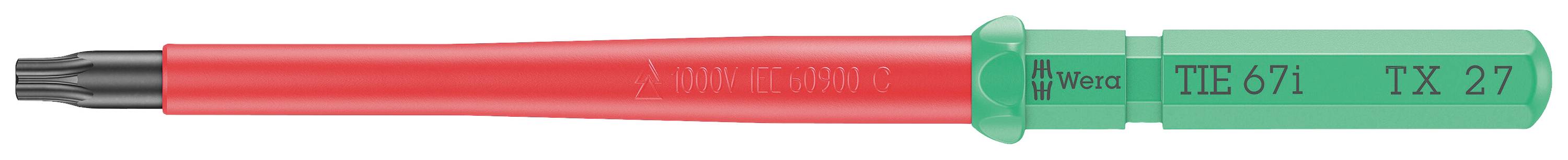 Isolated green and red screwdriver with the inscription 'TIP 68/TX 27'.