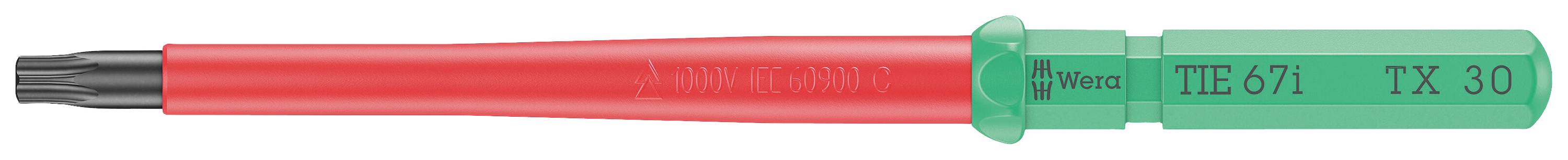 Electric screwdriver with a red handle and green head. Markings: 'TE6/1' and 'TX 30' on the head.