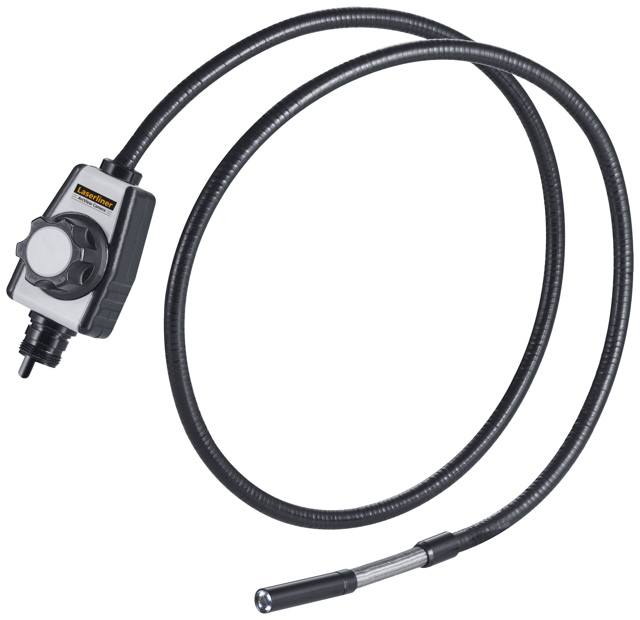 Endoscope camera with a flexible swan-neck and control elements. Suitable for inspection work in hard-to-reach areas.