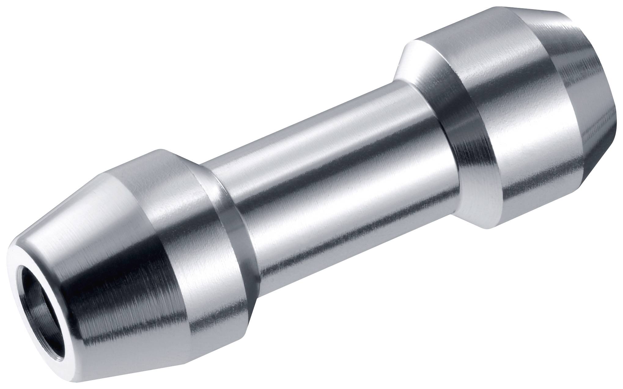 Metallic cylindrical pin with tapered ends, polished surface, possibly part of a mechanical tool or device.