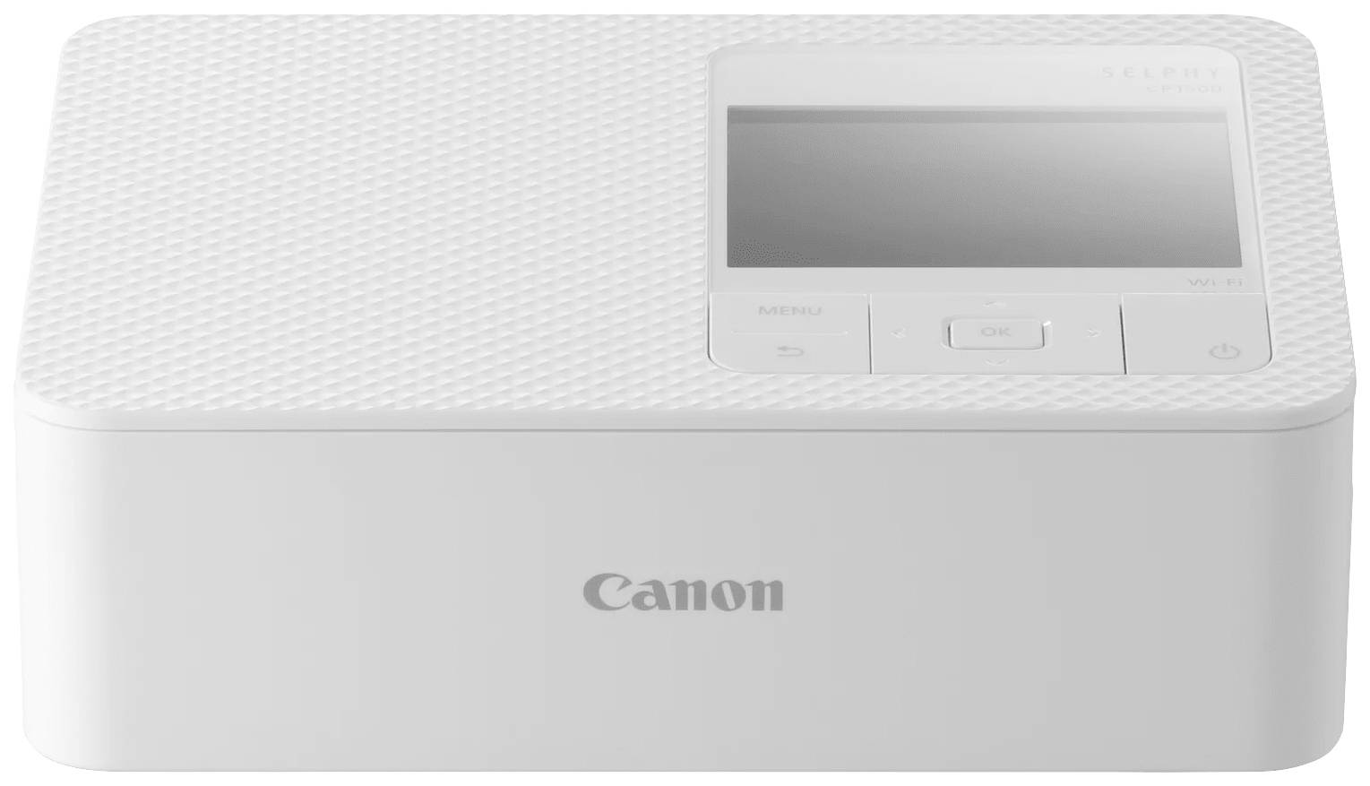 A white Canon printer with a small display and control buttons.