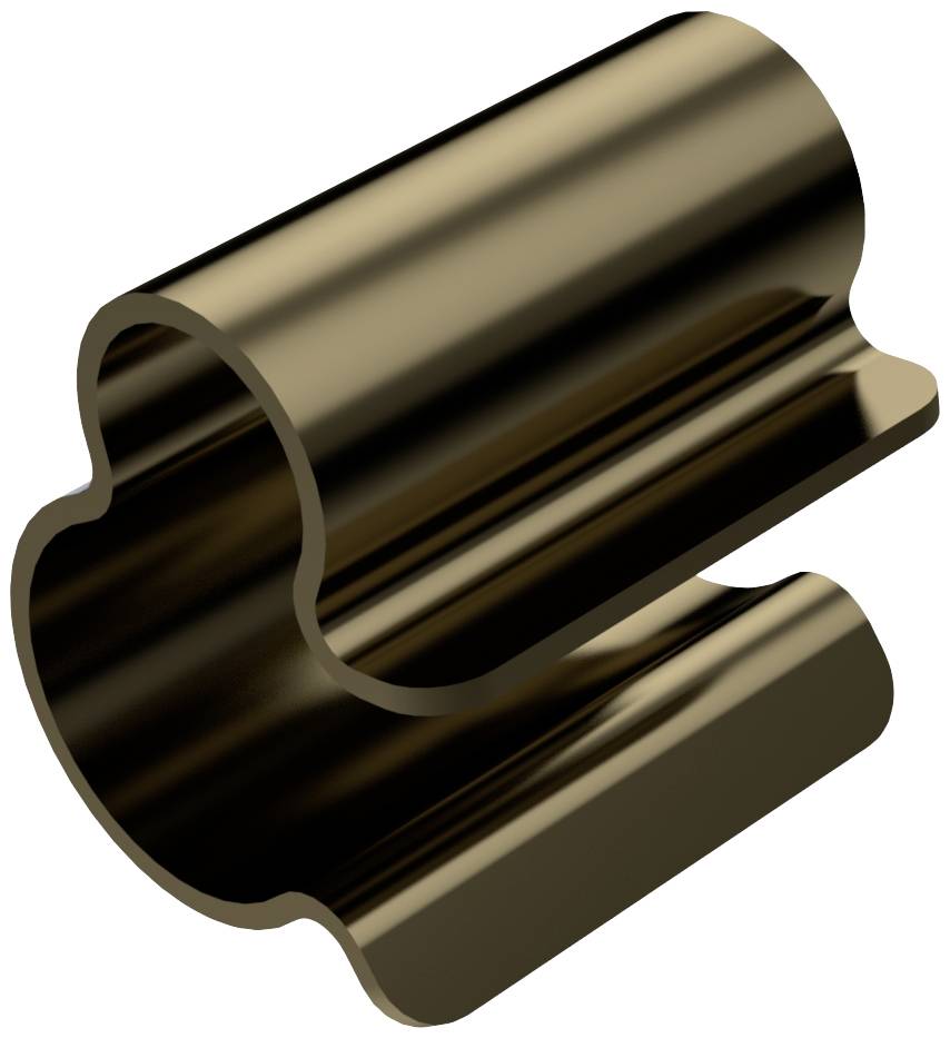 A metallic, tubular component with a curved, open form, potentially a specialised connecting element.