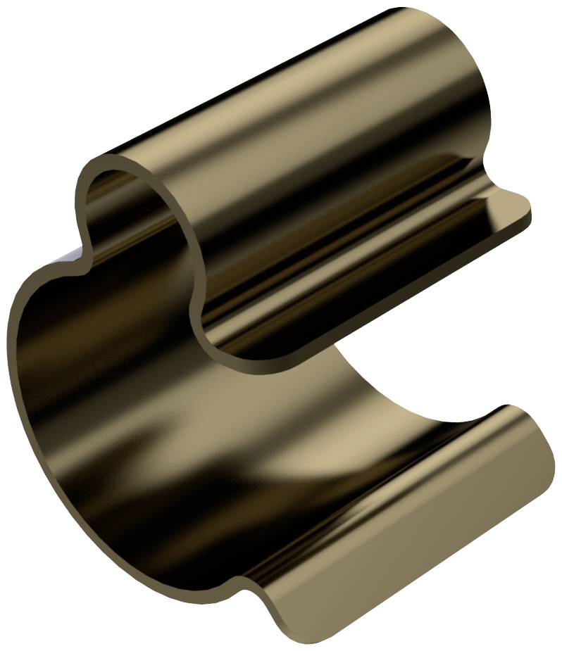 Metallic connection clip, curved and tubular in structure, for securing technical components.