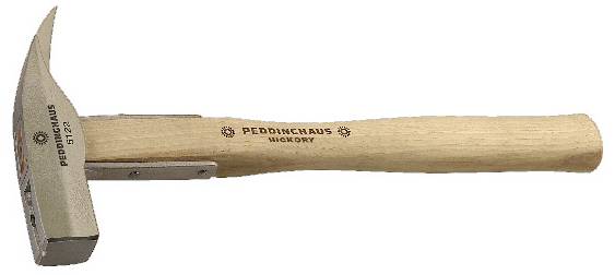 Wooden-handled hammer with metal head, branded with the names 'Peddinghaus' and 'Hickory', lying on its side.