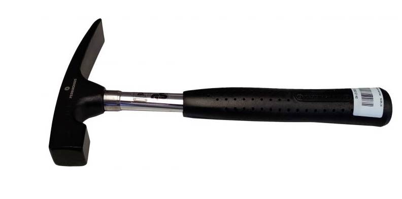 A metal hammer with a black handle. The head has a square and a pointed side. Suitable for precise work.