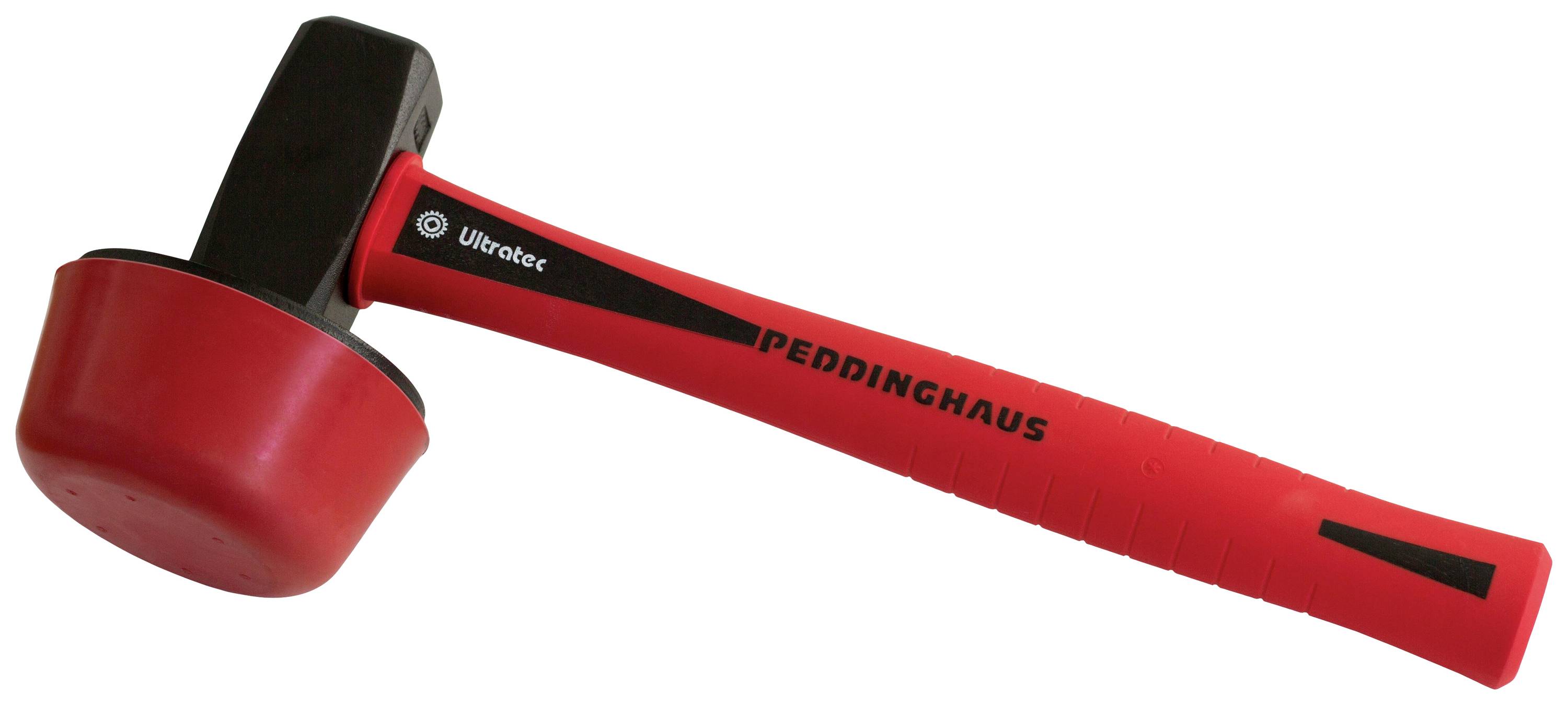 A red plastic hammer with a black head, labelled 'Peddinghaus'. On the left, the 'Urotect' logo. Developed for precise hammering.