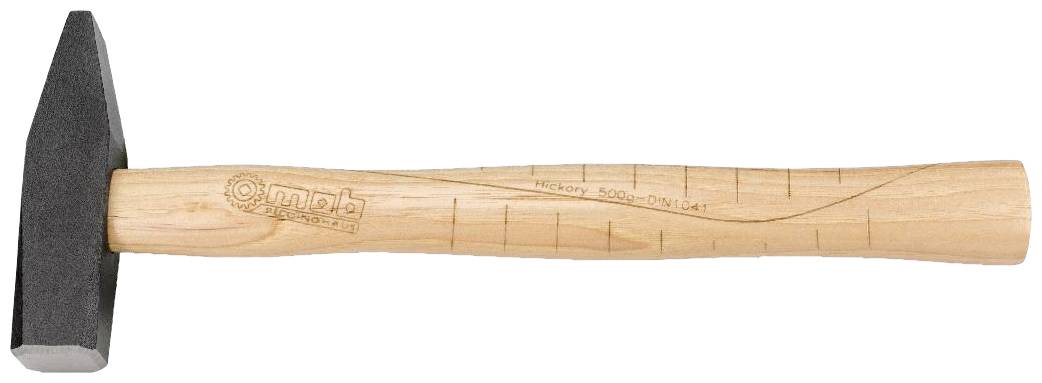 A hammer with a wooden handle and metal head. The handle is marked with measurement lines and the manufacturer's logo.