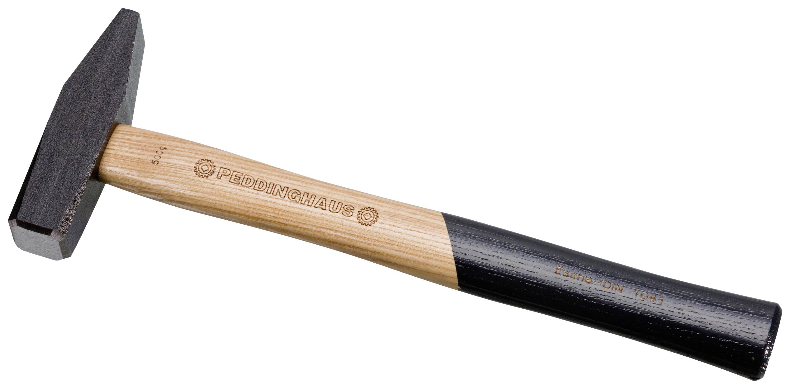 A non-slip hammer with a polished, brown wooden handle and a black, rectangular metal head. Markings are engraved on the handle.