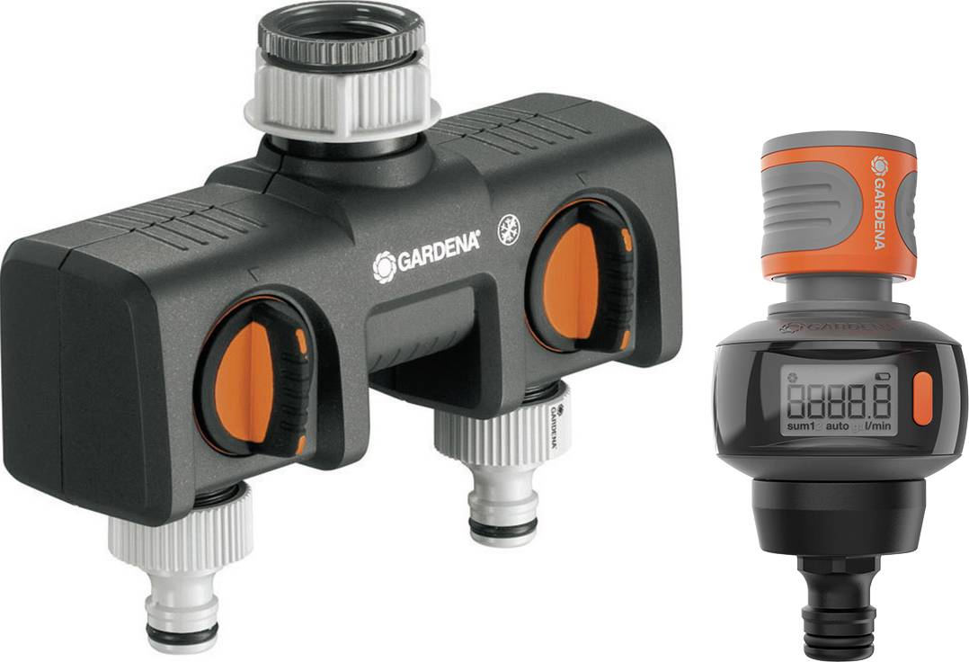 GARDENA 4064161326450 2-way splitter Hose connector, 30.3 mm (1") IT, 24.2 mm (3/4") IT with pressure regulator