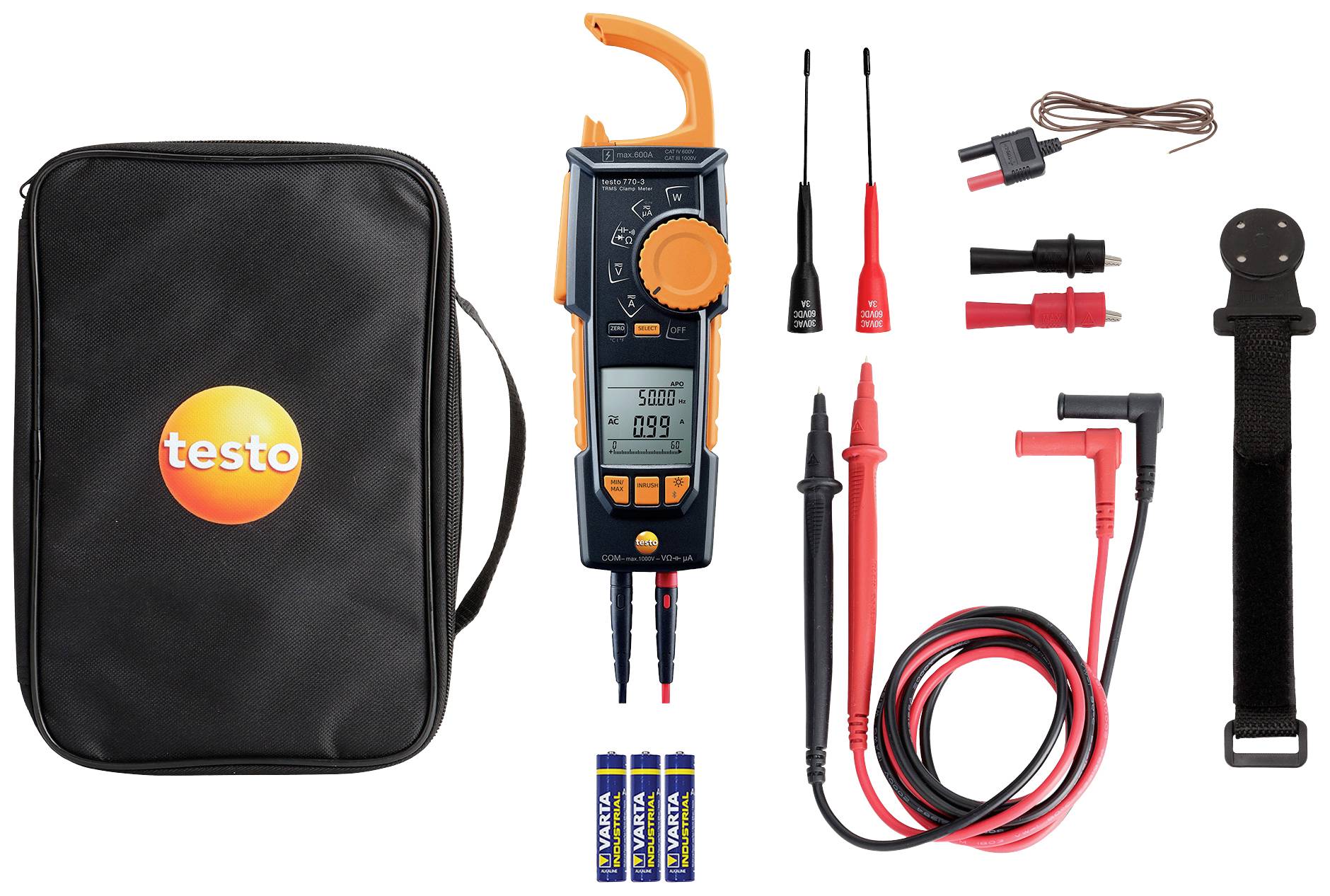 Multimeter Set with Pouch: Digital Multimeter, Test Leads, Crocodile Clips, Thermocouple and Batteries. Essential Tools for Electrical Measurements.
