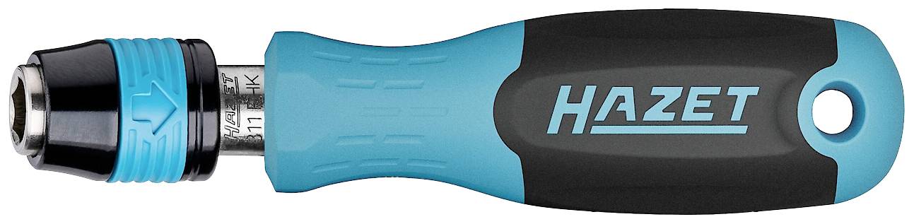 Screwdriver with blue handle and black tip, 'HAZET' printed on the handle.