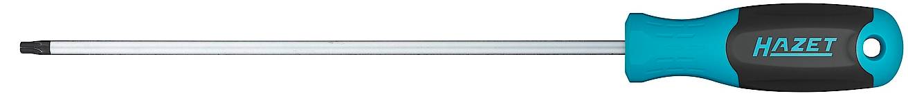 Screwdriver with blue handle and black detail, horizontal orientation, 'Hazet' brand visible on the handle.