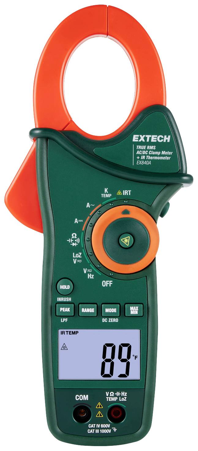 Extech EX840A Clamp meter Digital IR thermometer, LoZ CAT IV 600 V Display (counts): 6000