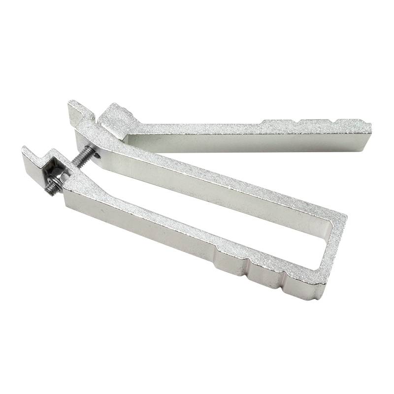 A silver metal adjustable spanner, open, on a white background. Ideal for workshop tasks.