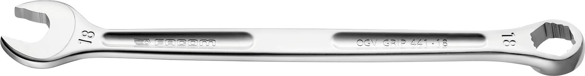 A silver double-ended spanner in sizes 13 and 18 on a white background.
