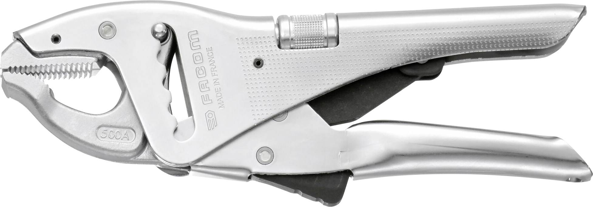 A adjustable metal gripping pliers with a lever for clamping, suitable for holding and releasing workpieces in the workshop.