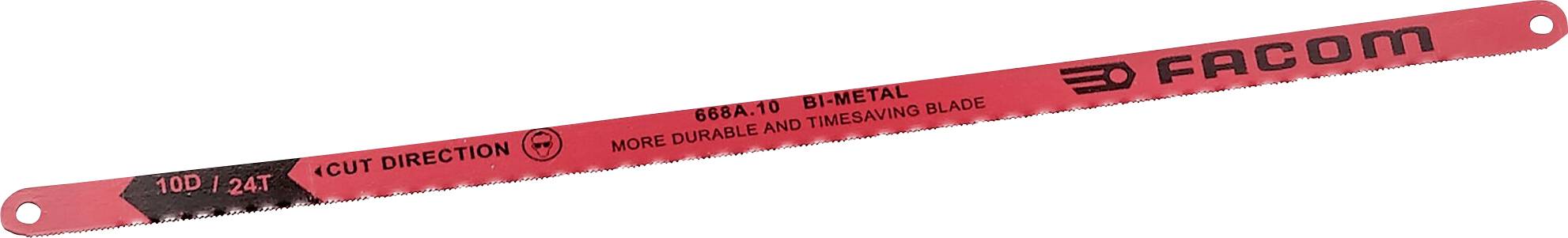 Red Sabre saw blade by Facom, printed with 'Bi-Metal' and 'Cut Direction'. On the left, an arrow indicating the cutting direction.