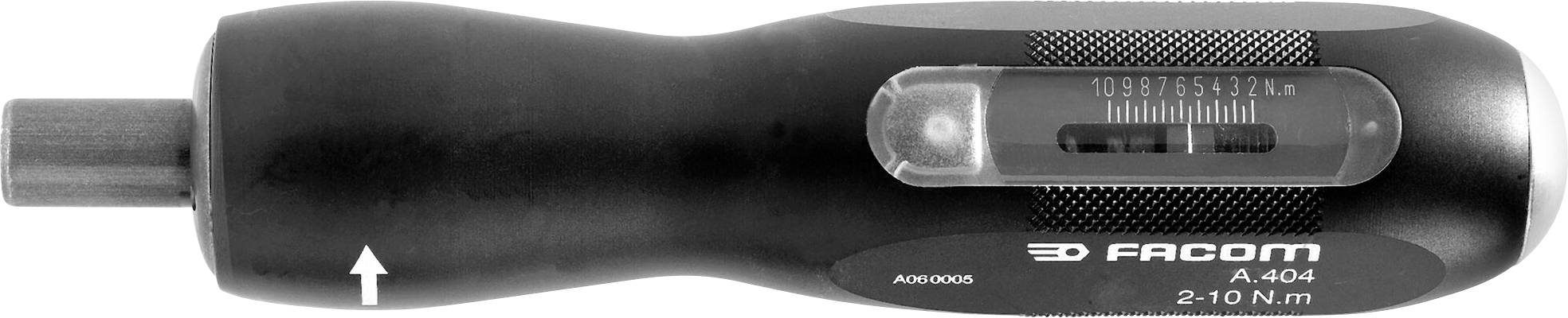 Torque screwdriver with scale from 2 to 10 Nm. Handle with ergonomic design for controlled tightening of screws.