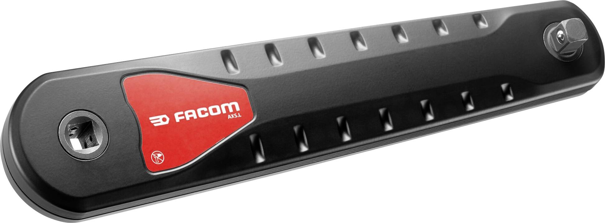 A black and red Facom tool that looks like a ratchet extension, with multiple socket openings.