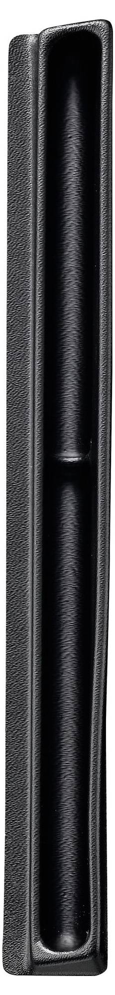 Black fountain pen viewed from above, vertically positioned, with a smooth and sleek design, without visible details.