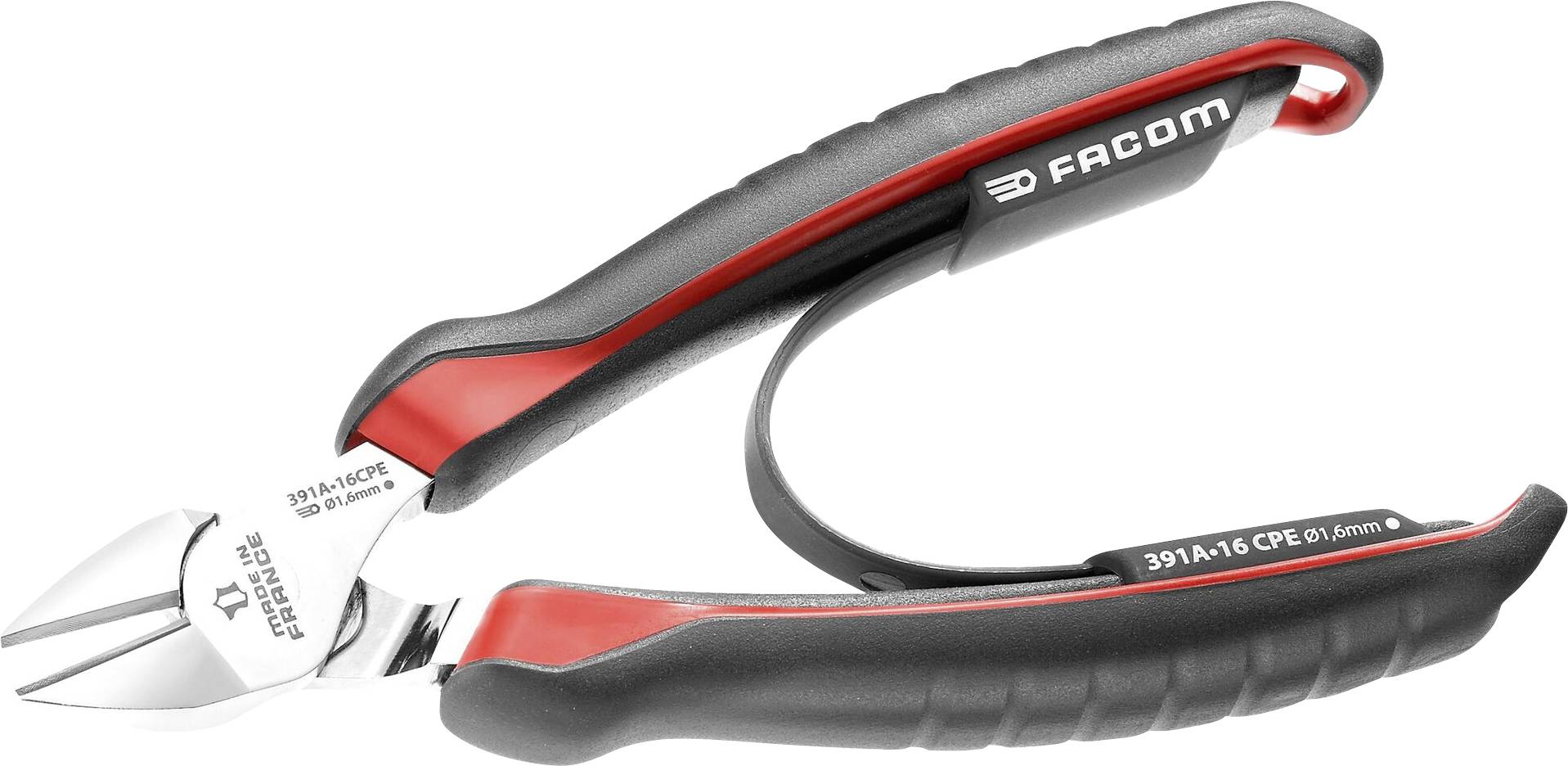 Side cutters with rubber-coated handles, suitable for cutting wires up to 1.6 mm in diameter. Brand name visible on the handle.