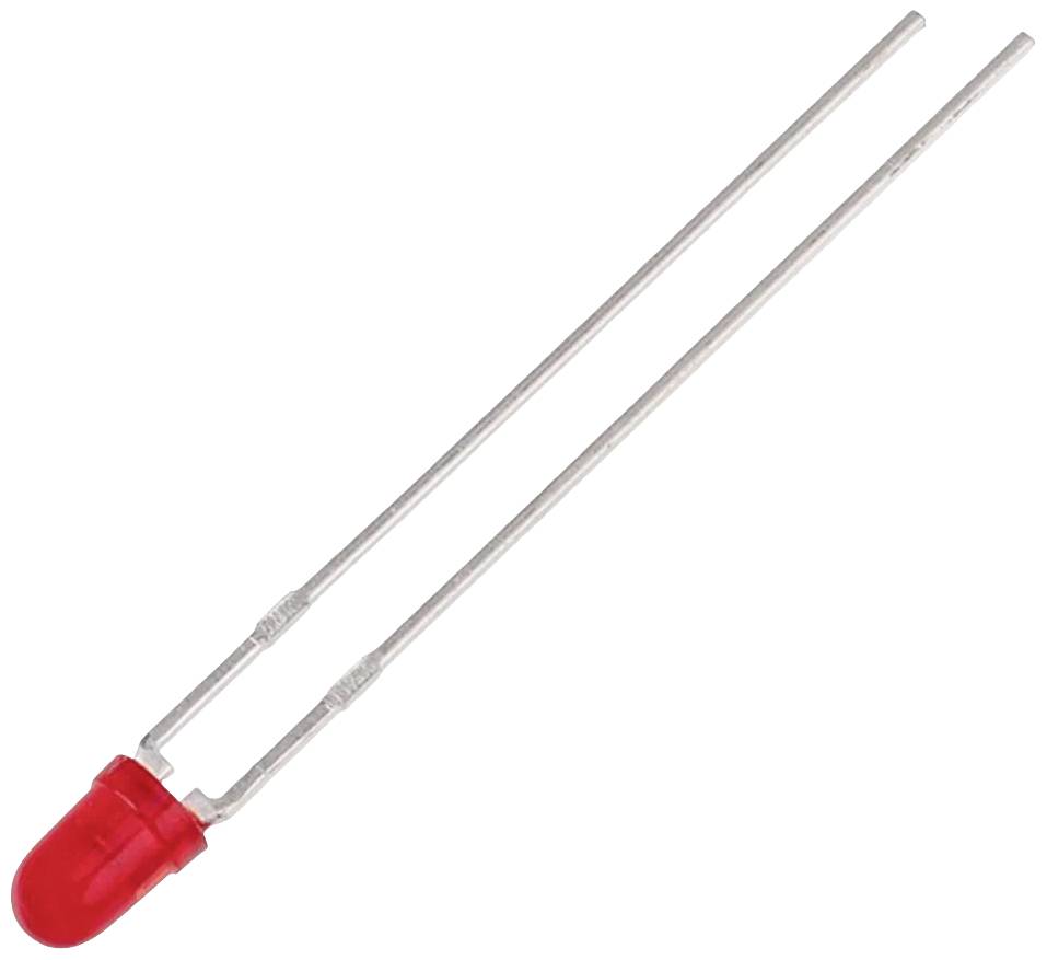 Red LED with two long wire legs, used for electronic circuits.Note: This appears to be a direct, simple technical description, so the translation remains very close to the original German text, using standard British English terminology.