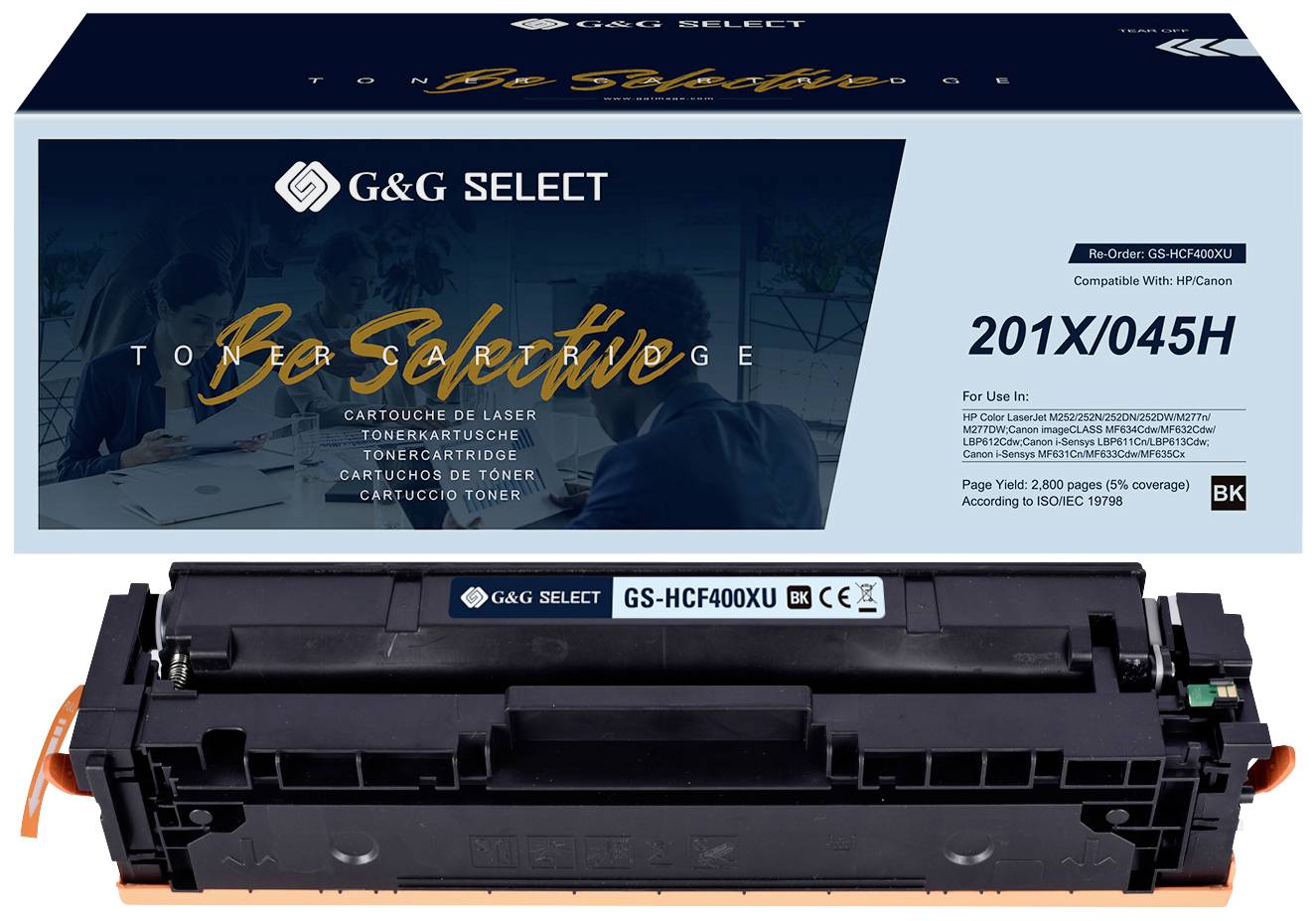 G&G toner cartridge for printer models 201X/045H. Contains black ink, suitable for various HP printers.