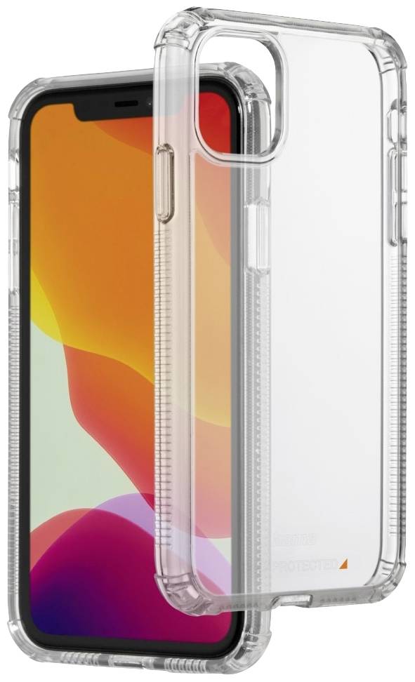 Transparent mobile phone case for a smartphone, showing simple, shock-resistant design.