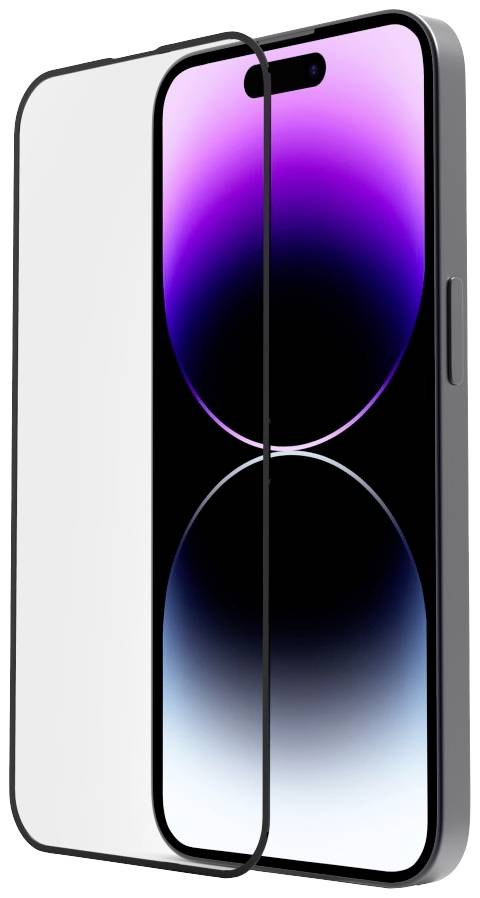 Glass screen protector on a smartphone with a purple background.