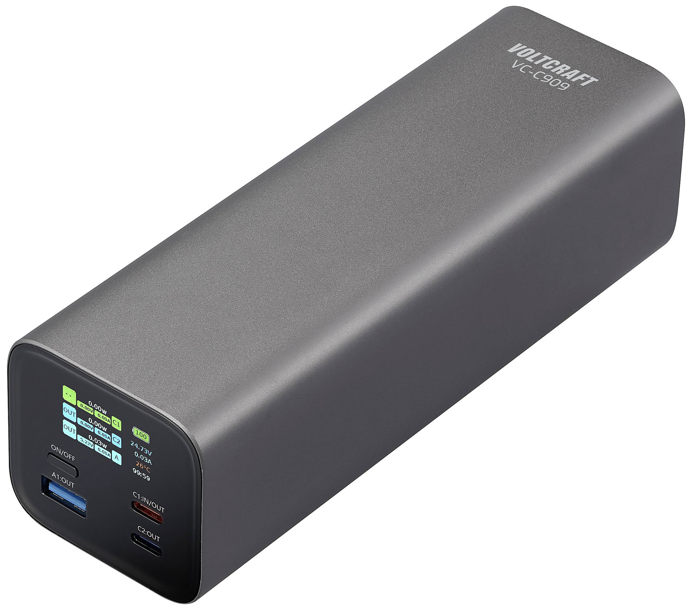 VOLTCRAFT VC-C909 Power bank 27000 mAh Power Delivery 3.1 Li-ion Black-silver Status display