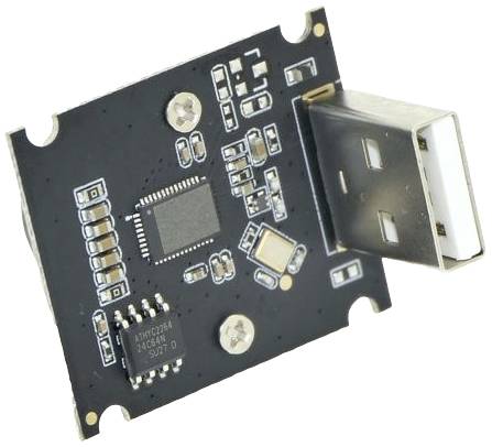 A USB circuit module with electronic components on a printed circuit board, suitable for data transmission or control.