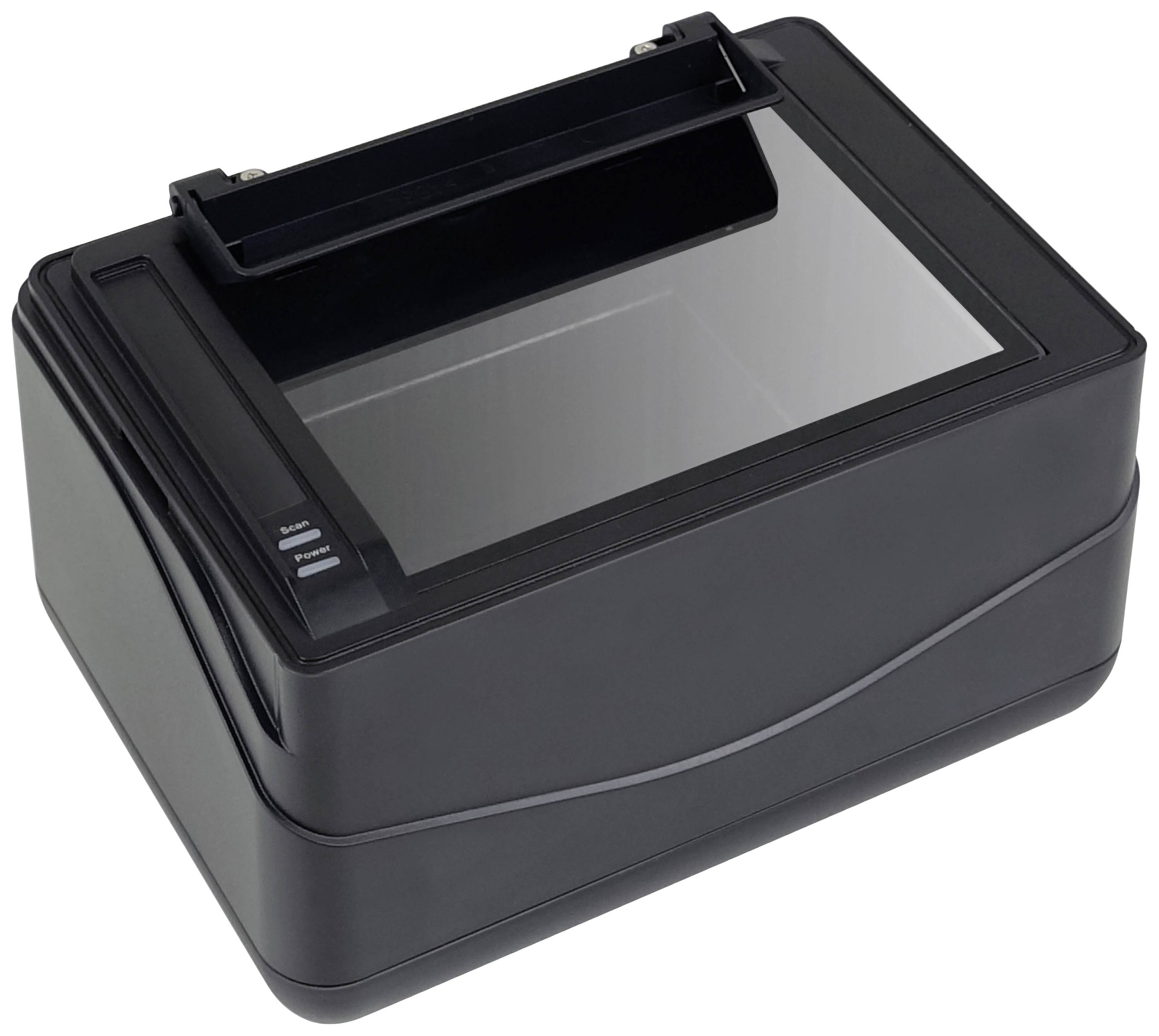 A black light table with a transparent glass lid for illuminating film negatives or slides, user-friendly with a switch on the side.