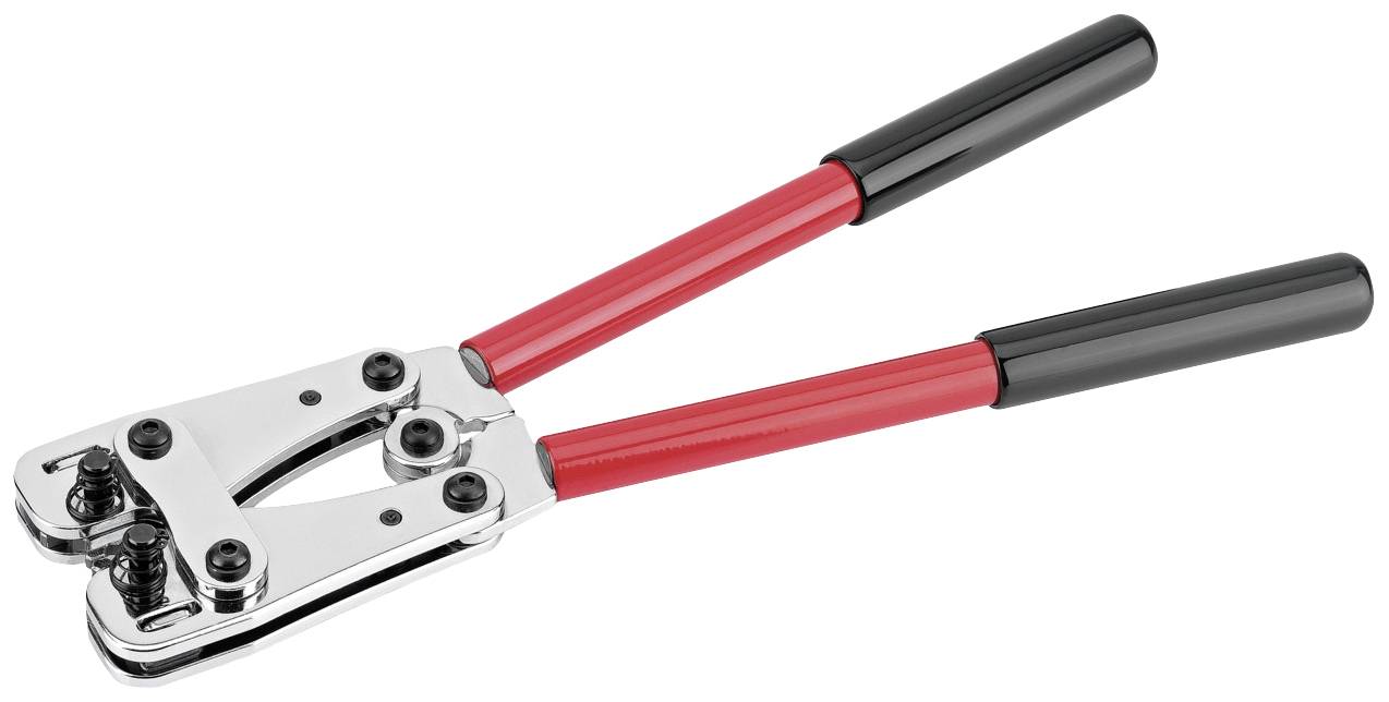 A bolt cutter with red handles, suitable for cutting wire or metal rods.