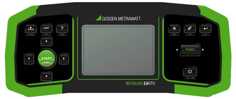 Electronic device with a display in the centre, buttons on the left and right for controlling functions. Brand: Gossen Metrawatt.