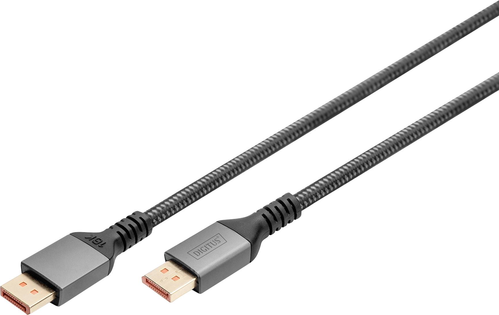 A black HDMI cable with robust connectors lies diagonally. One plug is referred to as male, the other as female.
