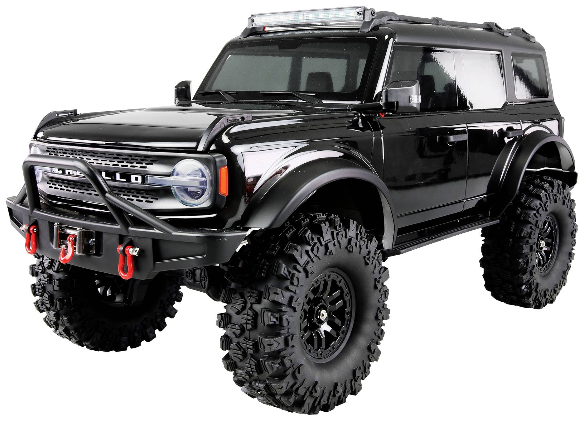 Black, robust SUV model with high ground clearance and off-road tyres, suitable for challenging terrain.