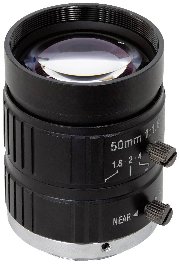 A 50mm camera lens with an adjustable aperture between f/1.8 and f/22, and focus settings for 'NEAR' and 'FAR'.