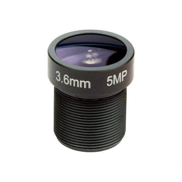 Camera lens, marked with '3.6mm 5MP', shows a round lens in a metallic housing.