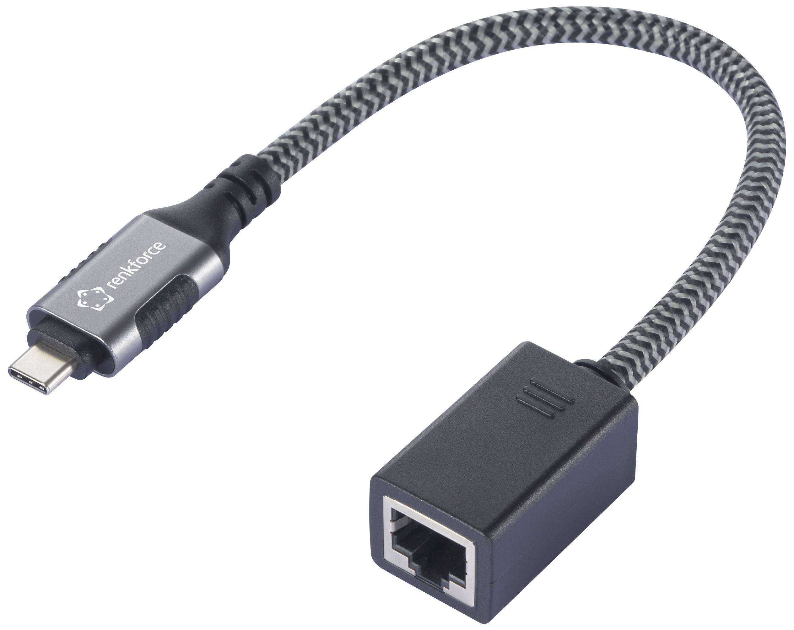 USB-C to Ethernet Adapter with Braided Cable; Enables Network Connection via USB-C Port.