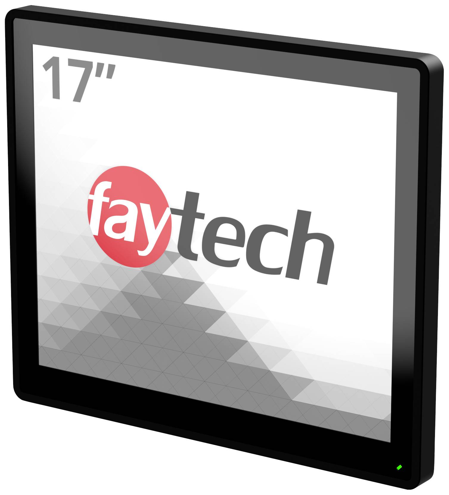 17-inch touchscreen monitor by faytech, black frame, side view.