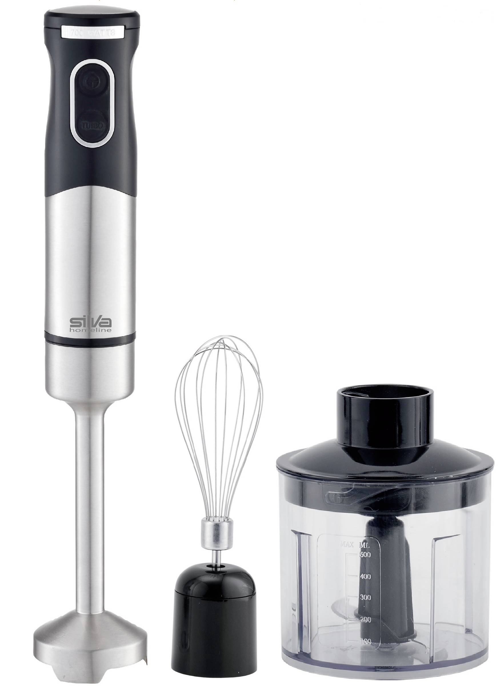 Silva Homeline SMS 6502 Hand-held blender 700 W with graduated beaker, with blender attachment, Whisk attachment Stainless steel