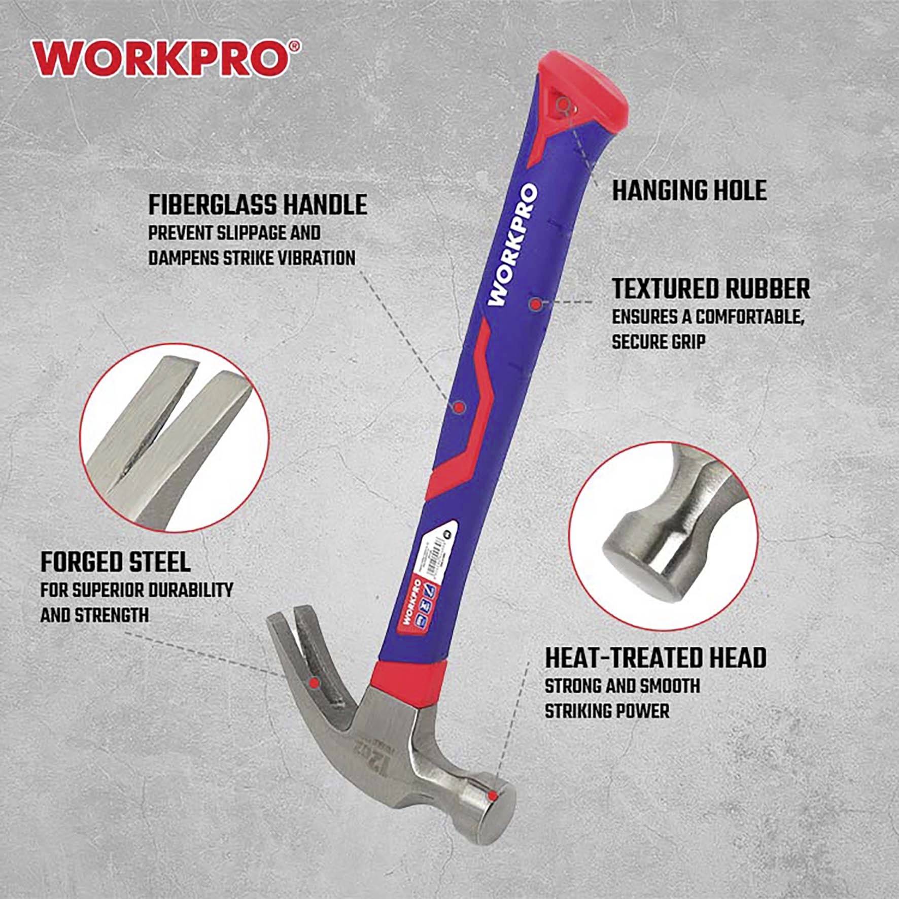 WorkPro WP241010 Claw hammer Ergonomic handle, Hard 337 g 1 pc(s)