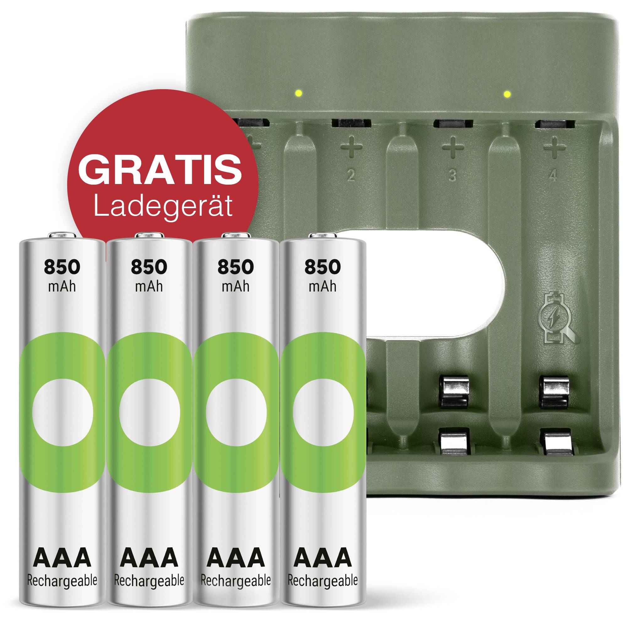 GP "Aktion Gratis Ladegerät" USB-Modell Ladegerät GP B441 inkl. 4x AAA-Akku AAA battery (rechargeable) NiMH 850 mAh 1.2 V 1 Set