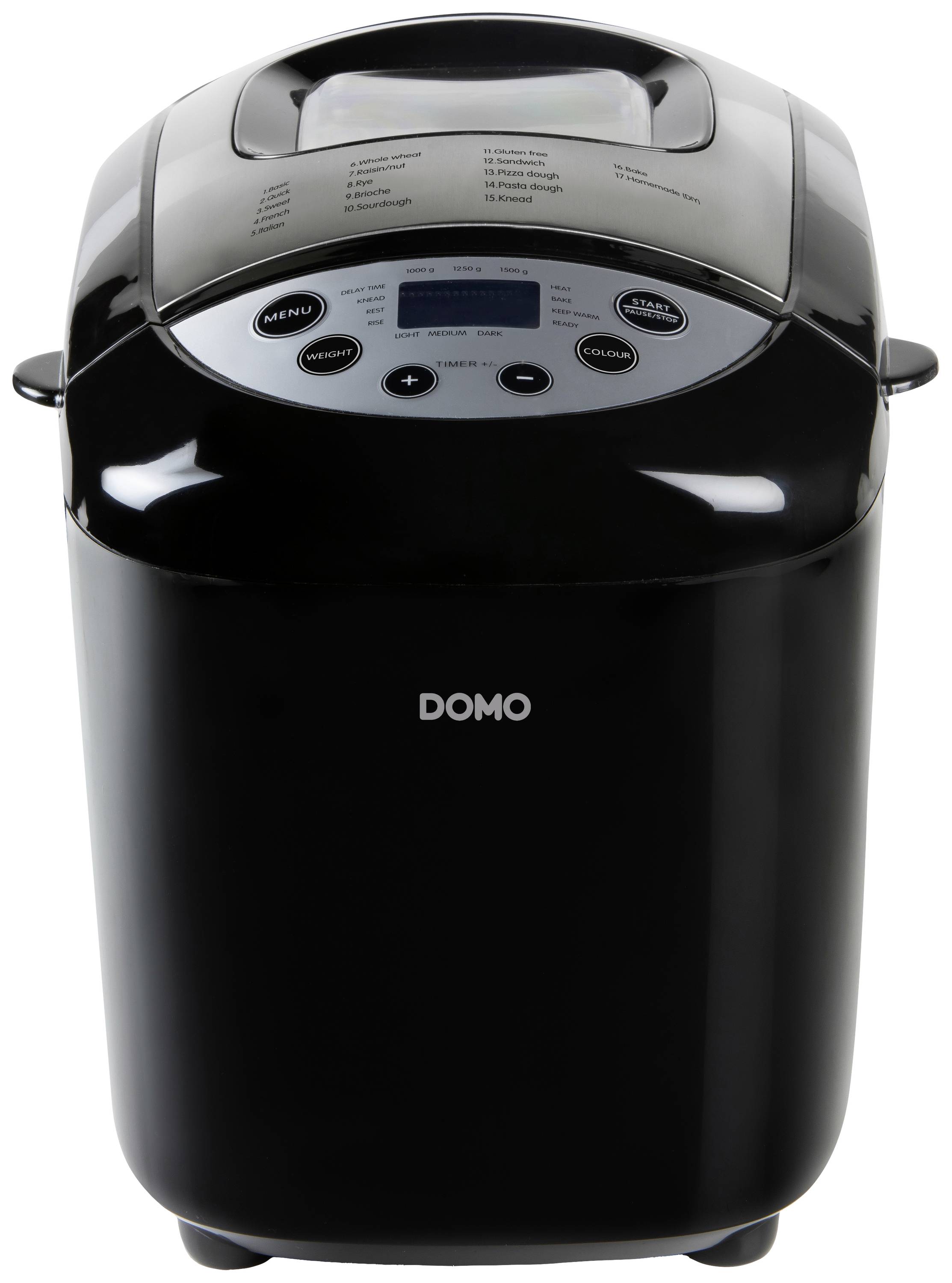 DOMO B3977 Bread maker with display, Non-stick coating, Timer function, with graduated beaker 1500 g Black